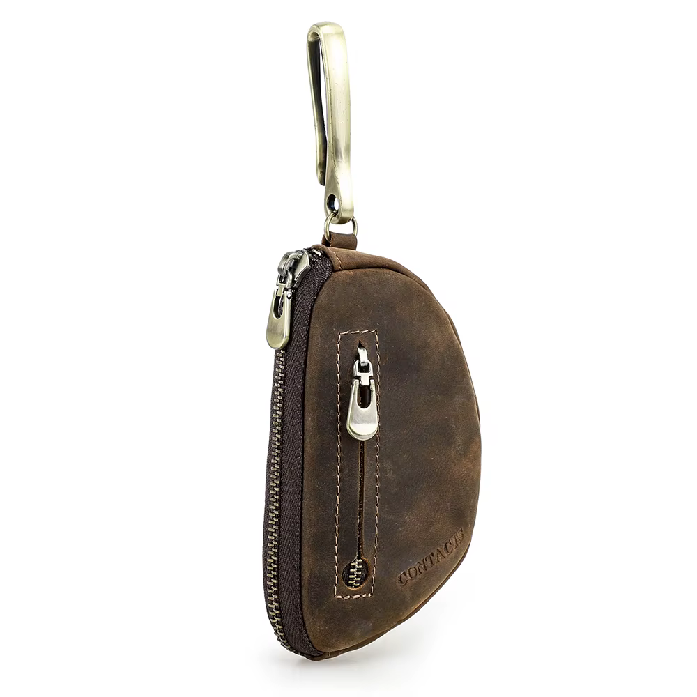 Porte-clés rétro en cuir véritable avec étui AirTag anti-perte, porte-clés zippé pour homme, organis