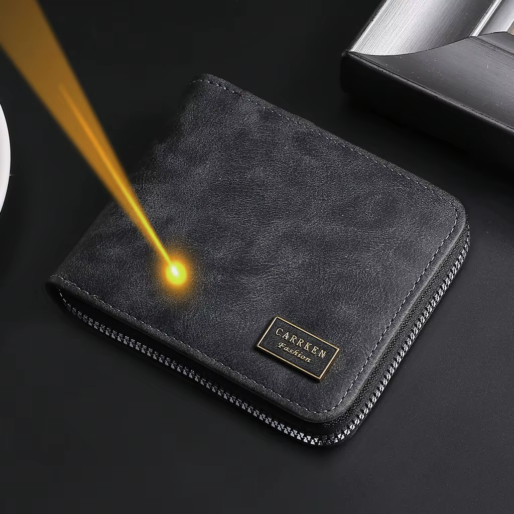 Portefeuille personnalisé avec nom gravé pour hommes, portefeuille court à fermeture éclair avec por