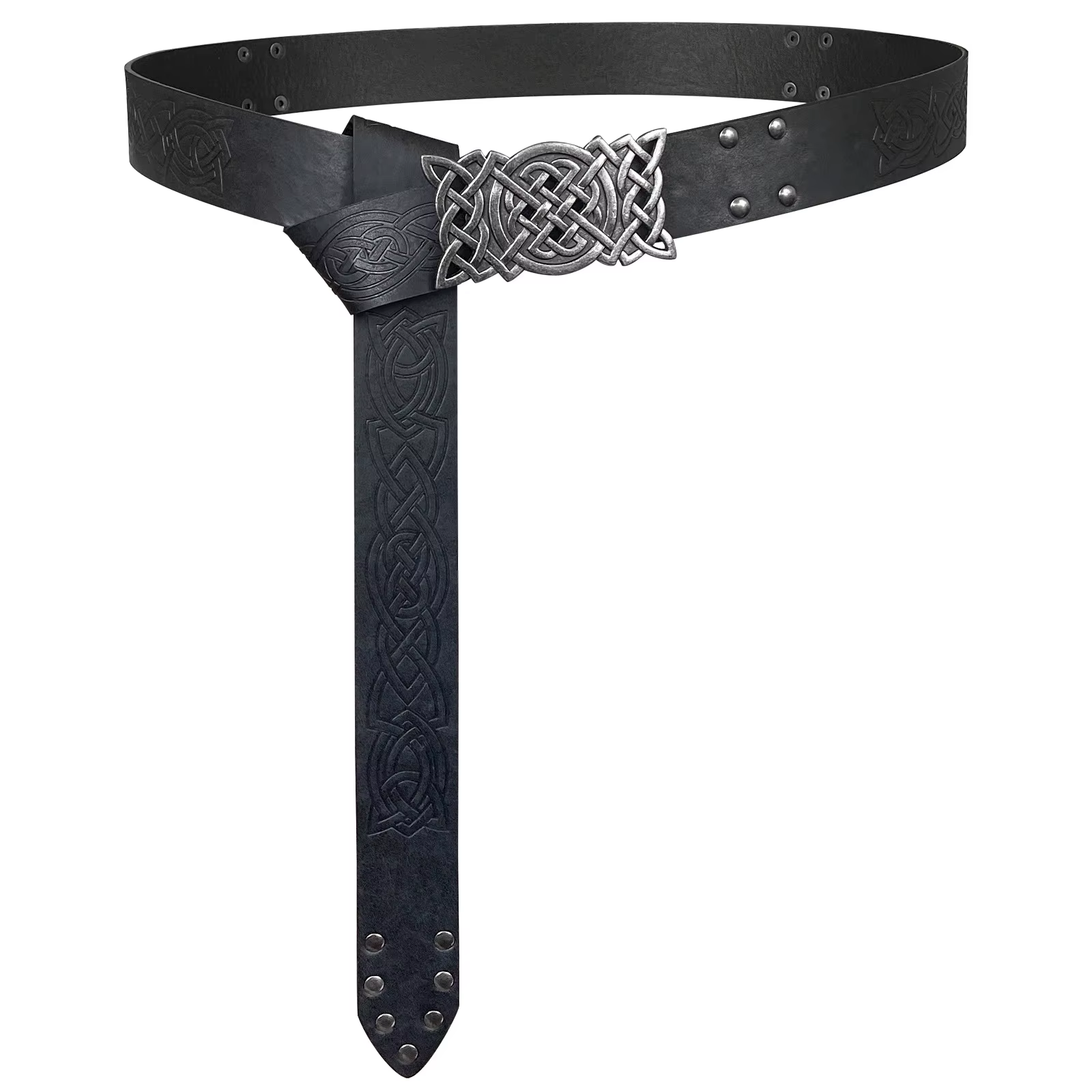Ceinture à rivets nordiques en cuir PU pour hommes, boucle longue, structure carrée, ceinture celtiq