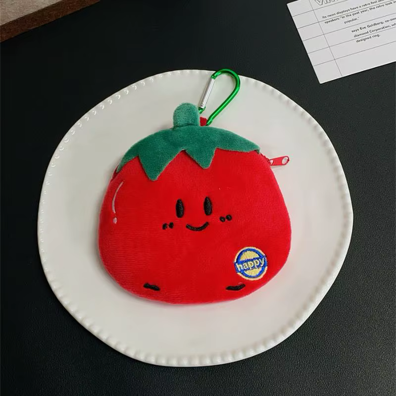 Porte-monnaie en peluche tomate, 1 pièce, pendentif, mignon portefeuille Portable, pochette de range
