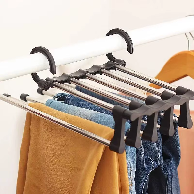 1 pièces 5 en 1 porte-pantalon magique cintres en acier inoxydable pliant porte-pantalon cravate cin
