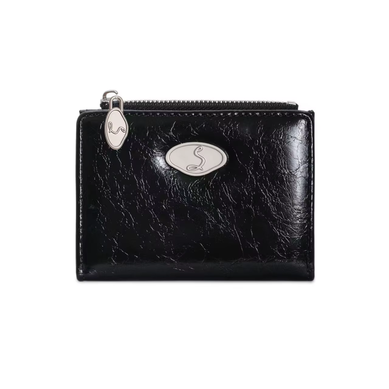Portefeuille court brillant rouge vin pour femme, porte-cartes simple à fermeture éclair, sac à main