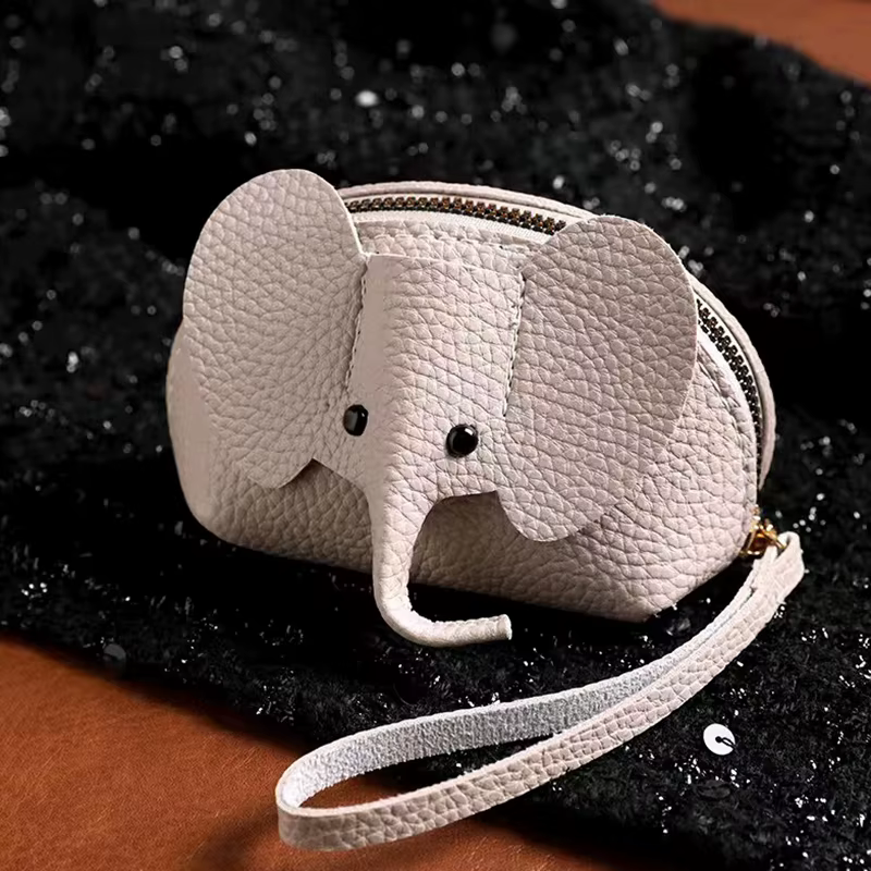 HUAHUAMporte-monnaie multifonctionnel en cuir PU pour femme ; Sac d'argent à motifs d'éléphant avec 