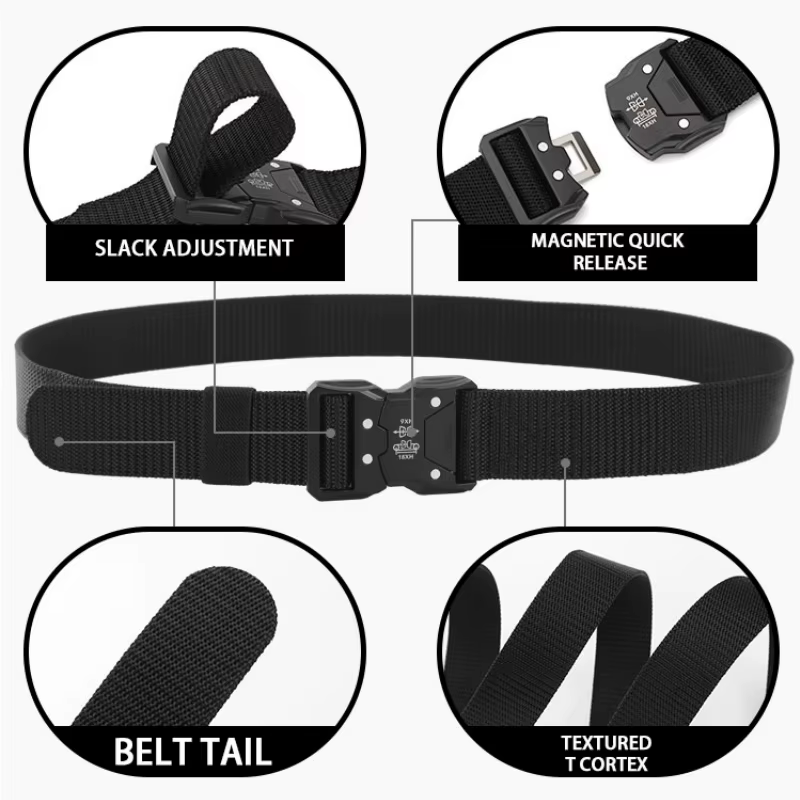 Véritable ceinture tactique noire à dégagement rapide pour hommes, boucle de ceinture d'extérieur à