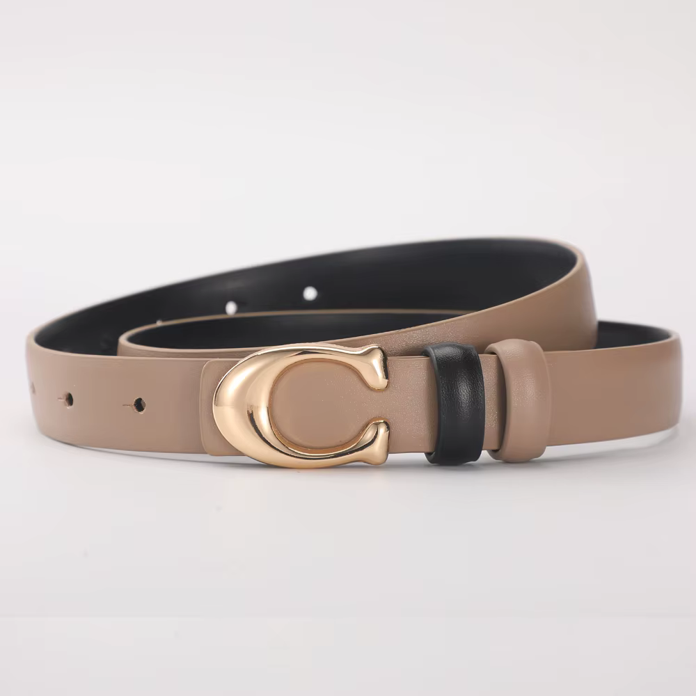 Ceinture à la mode pour femmes, haute qualité, boucle en forme de C, boucle lisse, tempérament, Doub