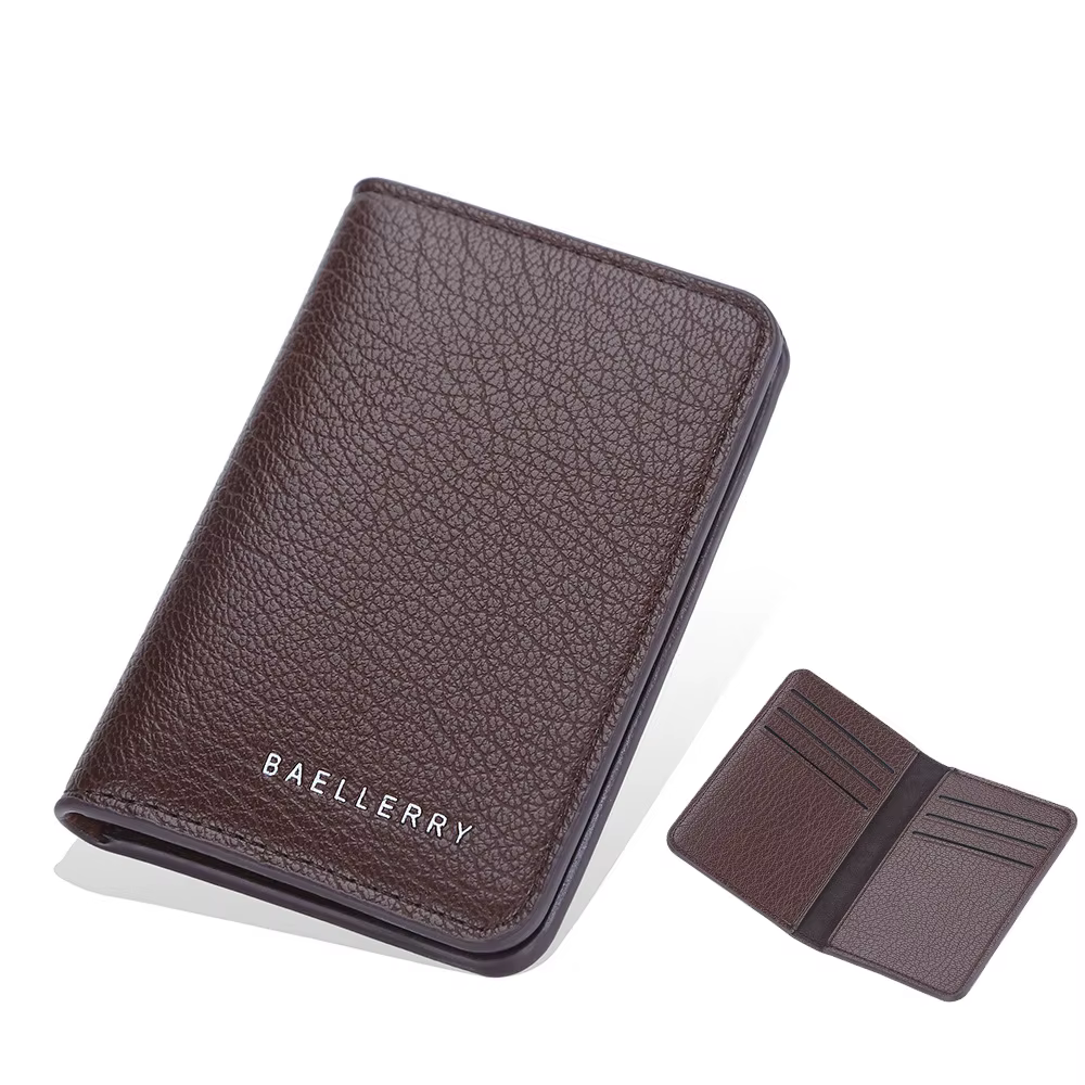 Portefeuille compact de luxe Baellerry pour homme, en cuir souple, porte-cartes de crédit, petit étu