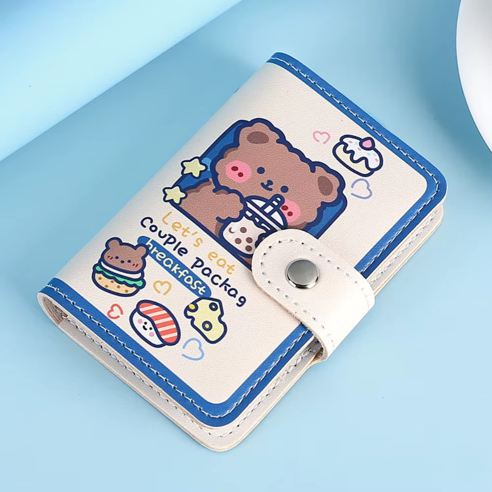 Porte-cartes de visite Portable en PU, Anti-vol, ours de dessin animé, pochette pour pièces de monna