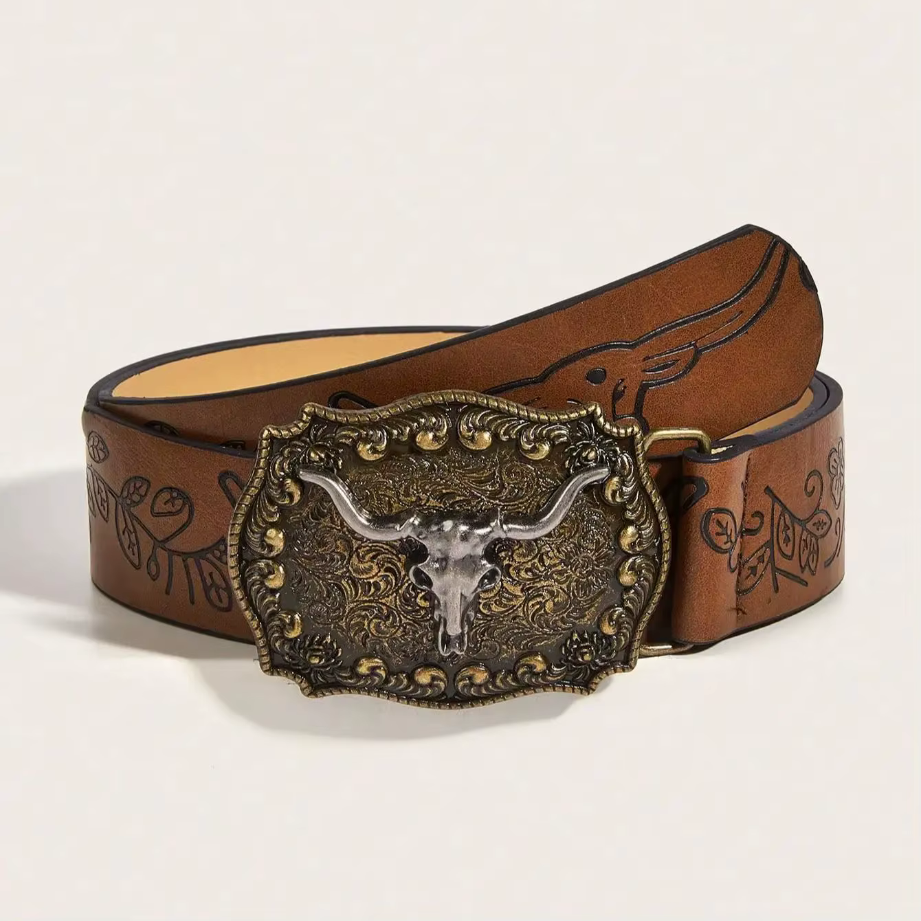 Ceinture imprimée à boucle de cowboy vent de cowboy occidental vintage