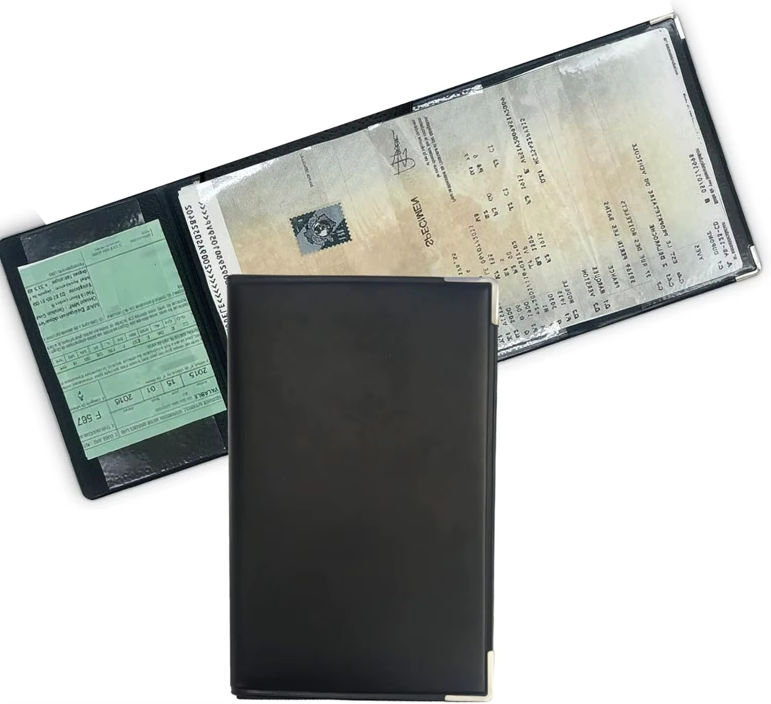 Porte-cartes gris à 4 volets en simili cuir, porte-documents, d'assurance et d'immatriculation pour