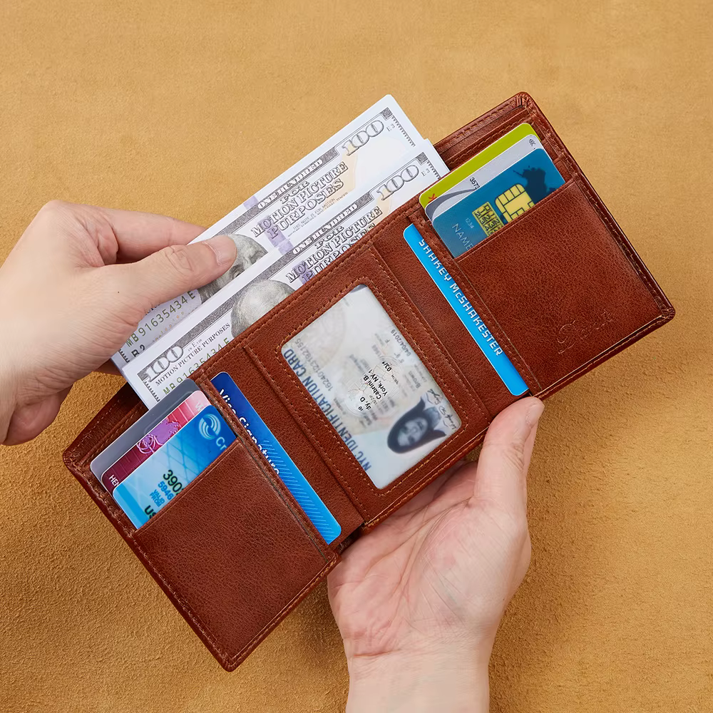Dante – portefeuille rétro à trois volets en cuir véritable pour hommes, avec carte antivol, couche 
