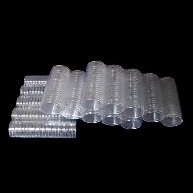 Porte-monnaie en plastique Transparent, 100 pièces, paquet d'entrepôt 16-46mm, présentoir de Capsule