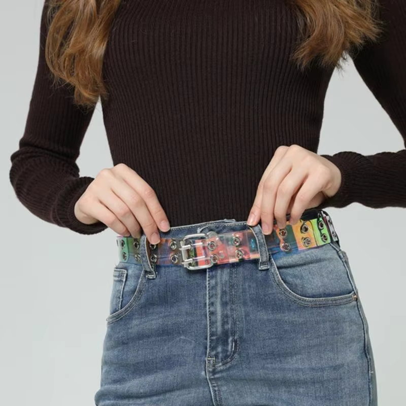 Ceinture taille accrocheuse avec Double boucle à ardillon pour adultes, ceinture taille transparente