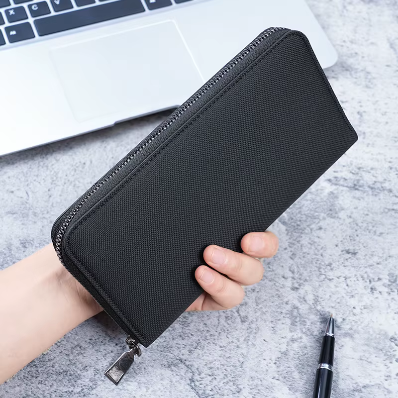 Portefeuille à fermeture éclair longue pour homme, pochette en toile multi-cartes, grande capacité, 