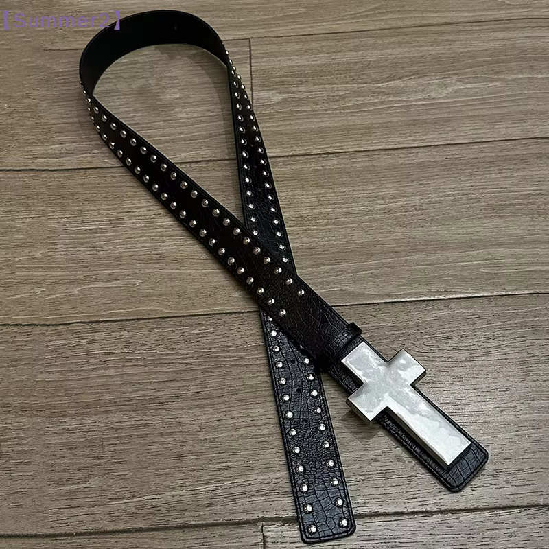 【Xia2】Ceinture Punk à Clous Croisés pour Hommes et Femmes, Ceinture en Cuir Gothique à Rivets, Ceint
