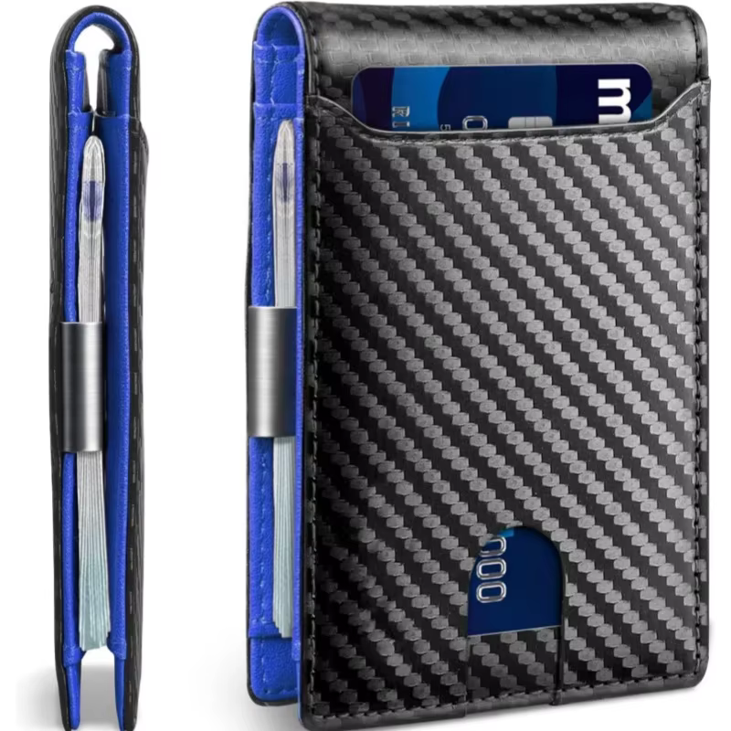 Portefeuille fin en fibre de carbone pour homme, blocage RFID, porte-cartes minimaliste, pince à bil