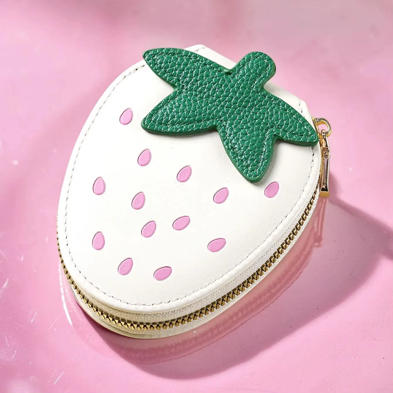 Porte-monnaie Fraise en Cuir PU avec Fermeture Éclair, Mini Portefeuille Portable, Petit Portefeuill