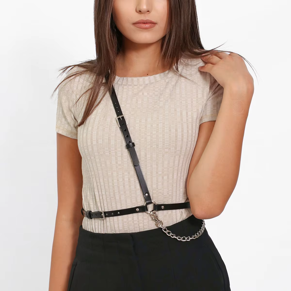 Ceinture Punk Style de rue pour femmes, avec harnais à chaîne, sangles décoratives réglables, access