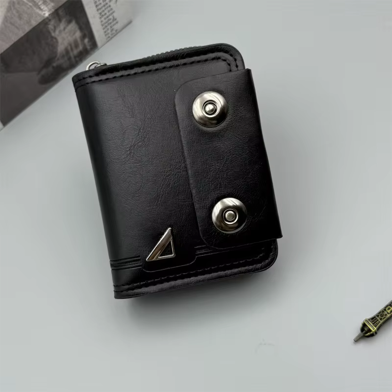 Portefeuille court rétro de luxe pour hommes, porte-monnaie multi-fentes, fermeture éclair, boucle m