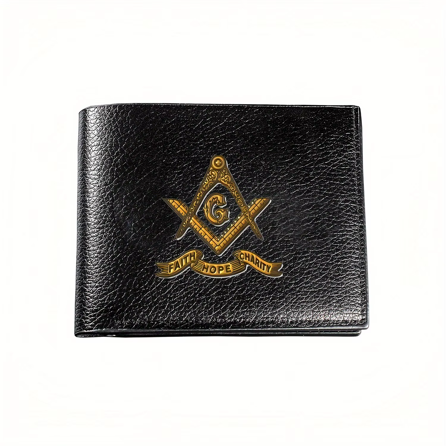 Portefeuille carré maçonnique doré et boussole : foi, espoir, charité. Portefeuille d'affaires pour 