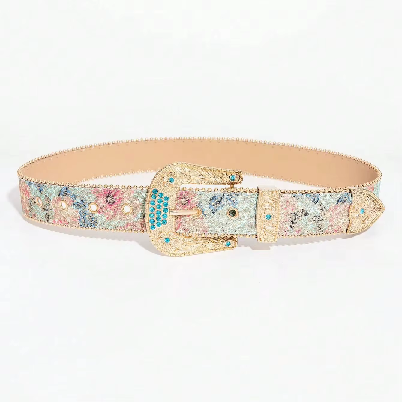 Ceinture imprimée brodée de style royal rétro pour femmes, ceinture décorative pour jupe en jean ave