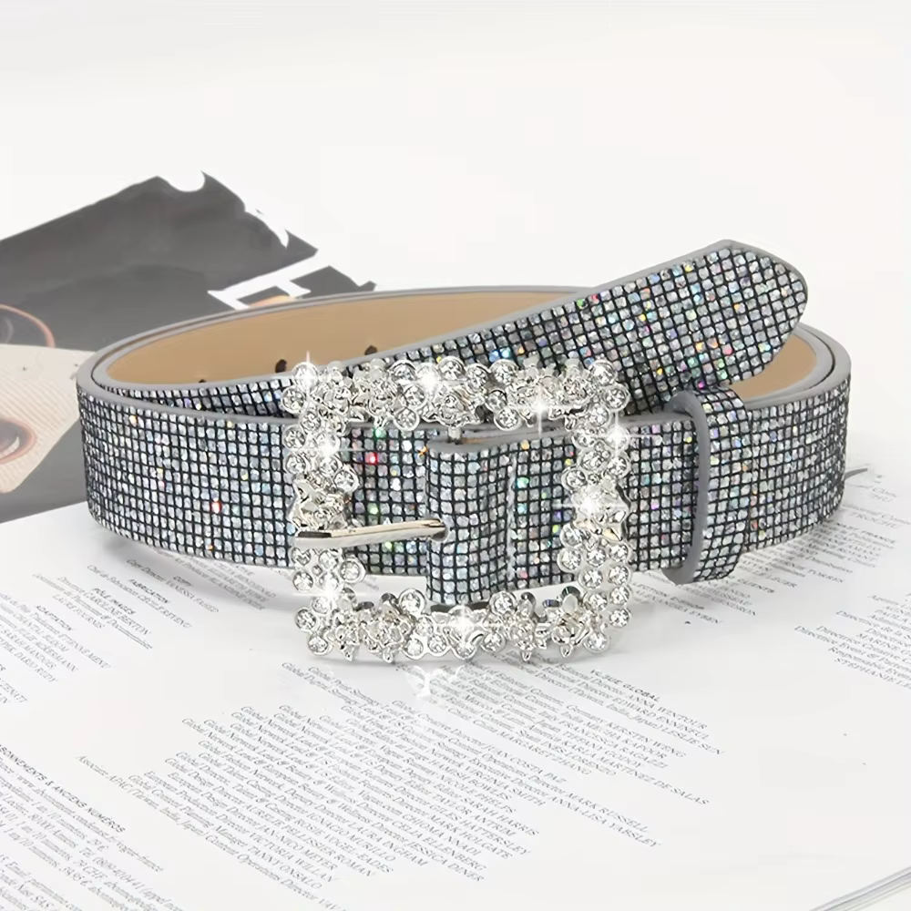 Ceinture scintillante en strass, design de marque de luxe polyvalent, ceinture à boucle coulissante,