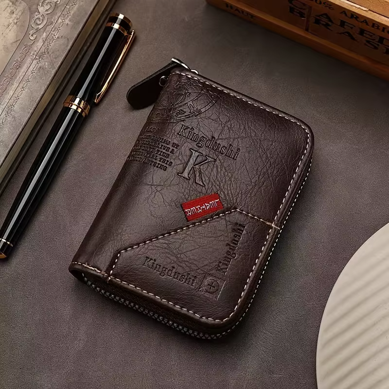 Portefeuille compact en cuir PU d'inspiration vintage – Plusieurs emplacements pour cartes, porte-ca