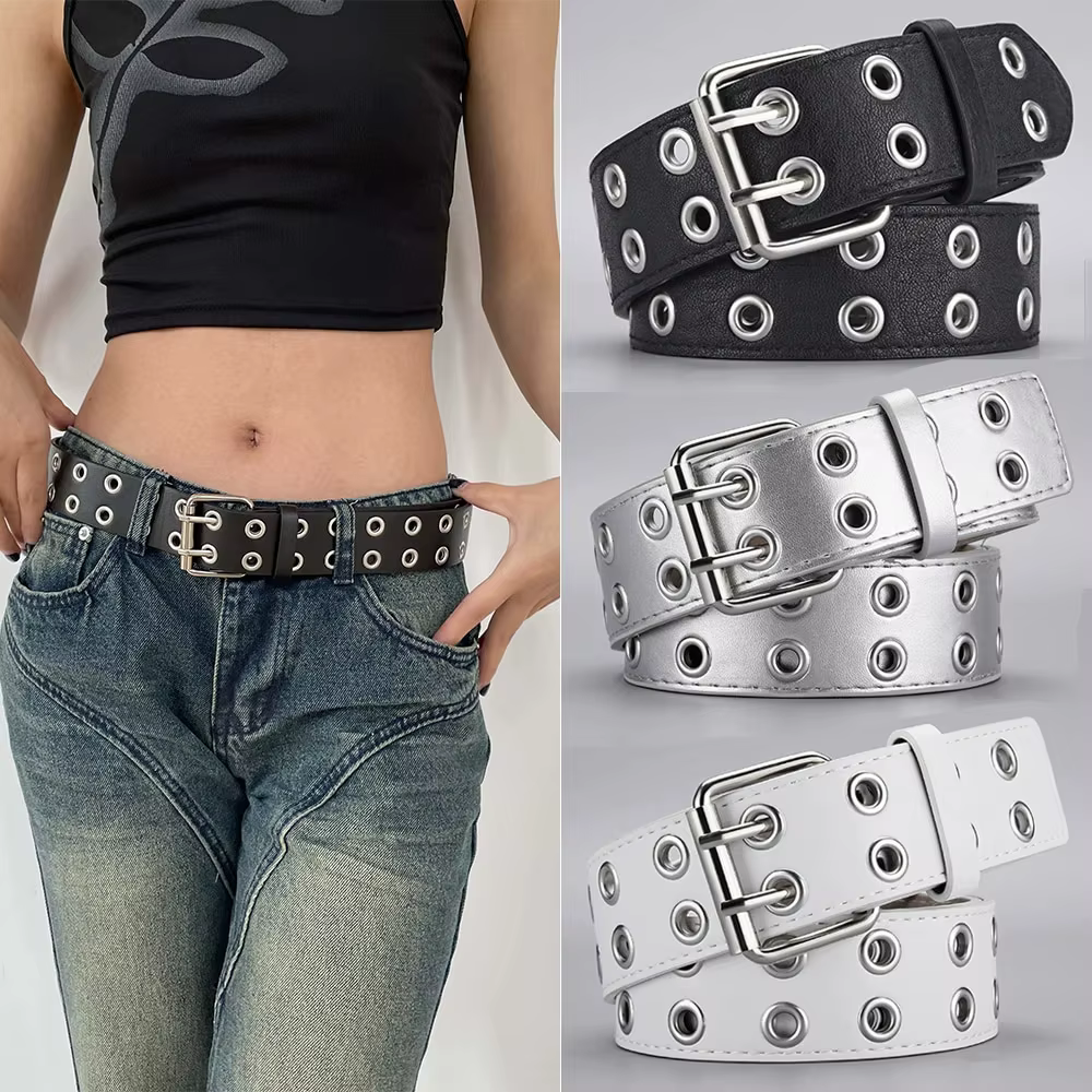 Ceinture simple à double trou pour hommes et femmes, punk, hip hop, rock, sous-culture Y2K, tendance