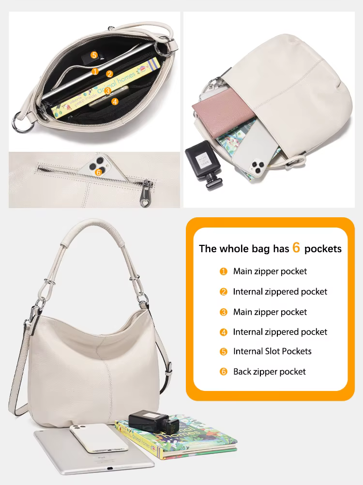 Zency sac à bandoulière en cuir de vachette souple pour femme sac à main en cuir de mode sac à bando