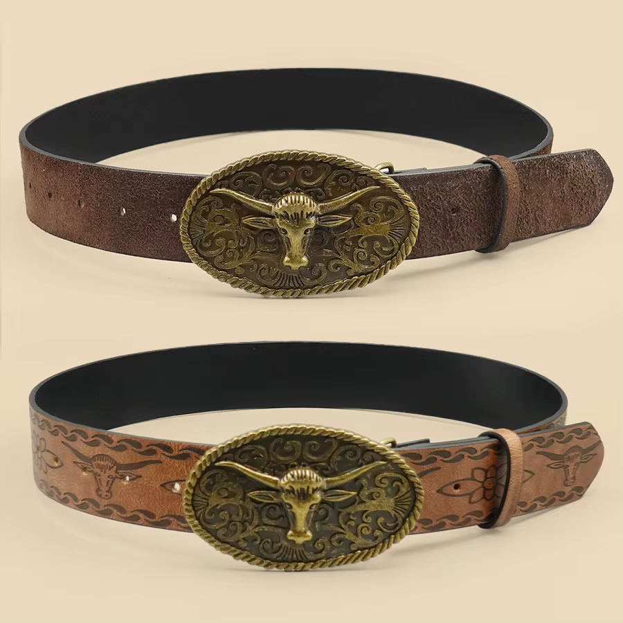 Ceinture décontractée de style occidental rétro avec boucle en alliage antique, un accessoire polyva