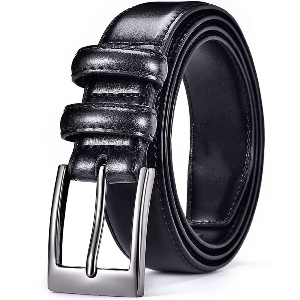 Ceinture double couche pour homme, disponible en noir, marron, café et argent, avec boucle à ardillo