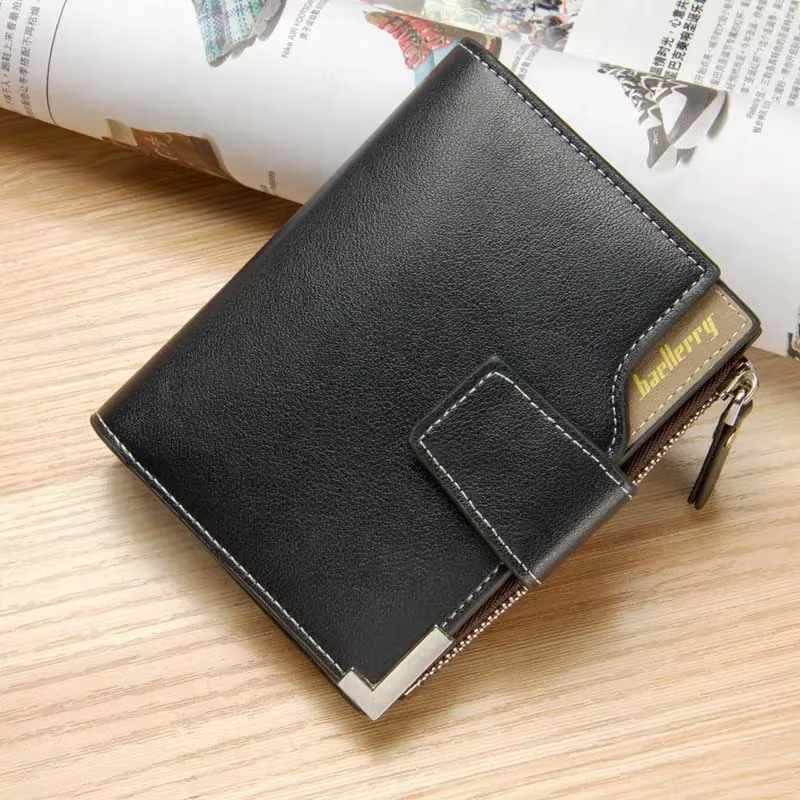 Portefeuille de marque en cuir pour hommes, pochette pour pièces de monnaie, portefeuille à fermetur