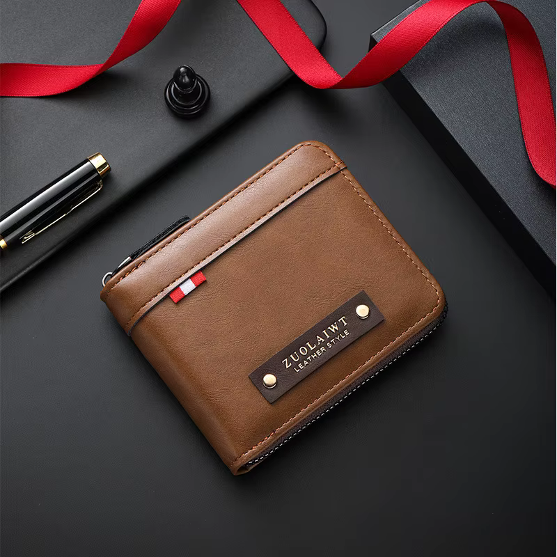 Portefeuille multifonctionnel à trois volets avec poche cachée, portefeuille court rétro pour homme,