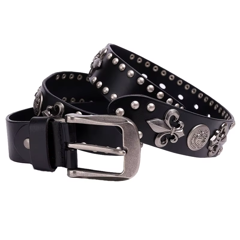 Nouveau cuir véritable métal lourd Rivet Punk ceintures pour hommes Rock goujon Cowboy Ceinture homm