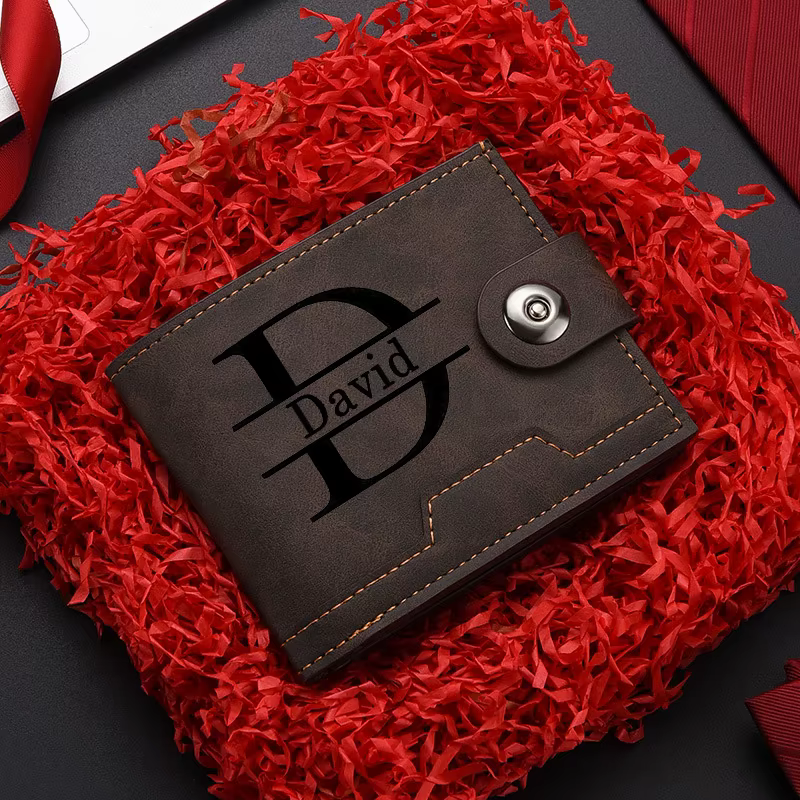 Portefeuille personnalisé avec nom gravé pour homme, porte-cartes classique en cuir, cadeau personna