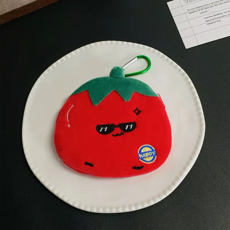 Porte-monnaie en peluche en forme de tomate, mignon et portable, pochette de rangement, ornement sus