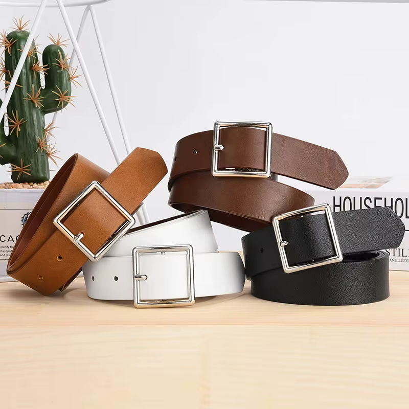 Ceinture en cuir Pu souple pour femmes, boucle carrée, boucle ardillon, jean noir, Chic, marque de l