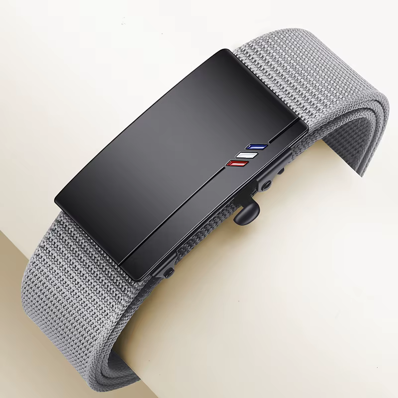 Ceinture en toile tissée pour hommes, 2 pièces, boucle automatique, ceinture décontractée, douce et
