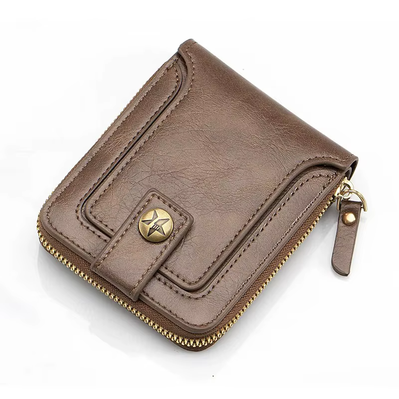 Portefeuille pour homme en cuir PU, mini portefeuille portable à double pli avec fermeture éclair, p