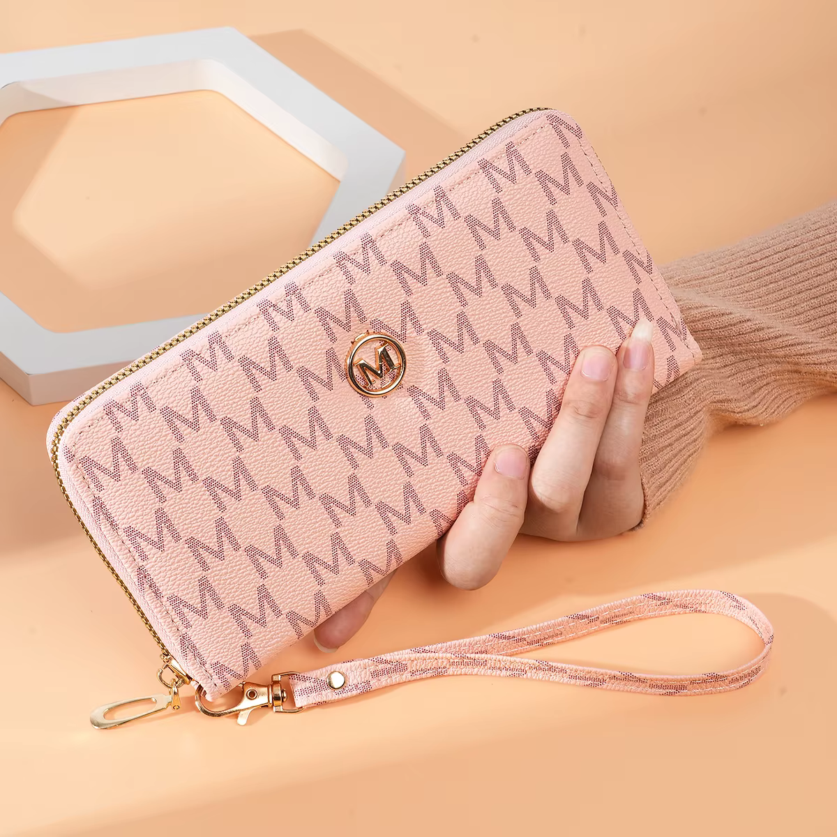 Portefeuille pour femme avec fermeture éclair simple, imprimé floral et lettres, porte-monnaie compa