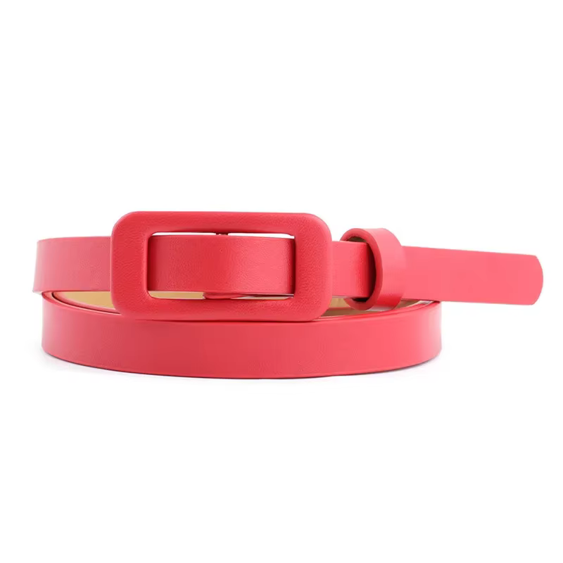 Ceinture fine en cuir Pu pour femmes, boucle carrée sans trous, noir/blanc/rouge, à la mode, pour dé