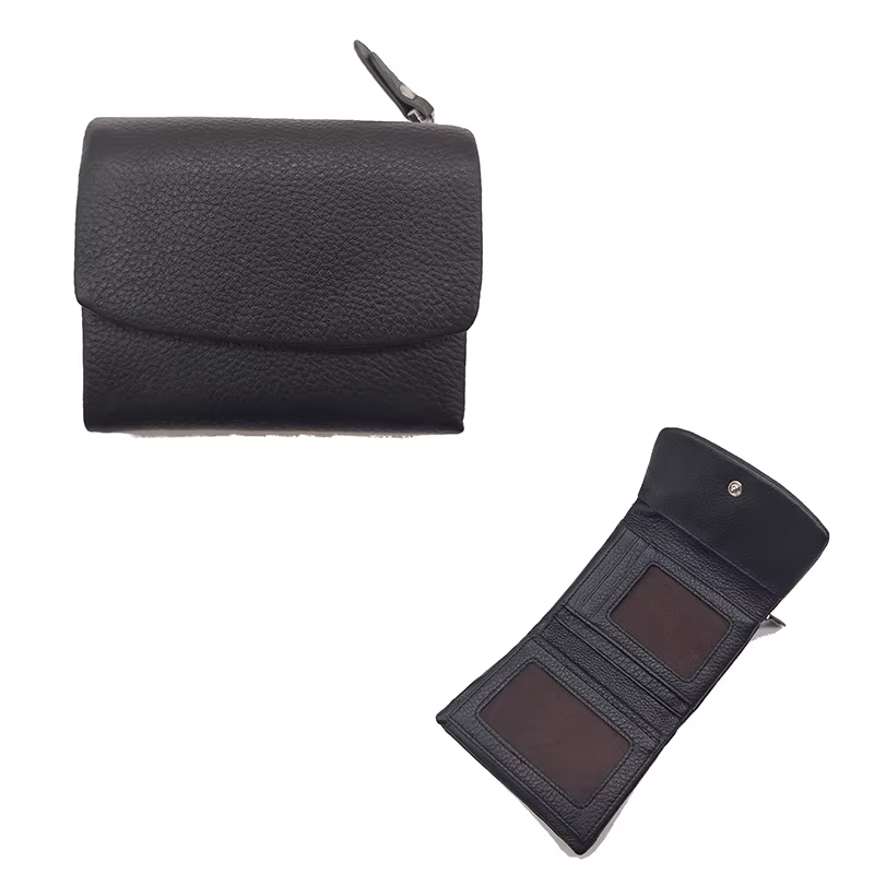 Portefeuille court en cuir de vachette véritable souple pour femme, porte-cartes à moraillon multifo