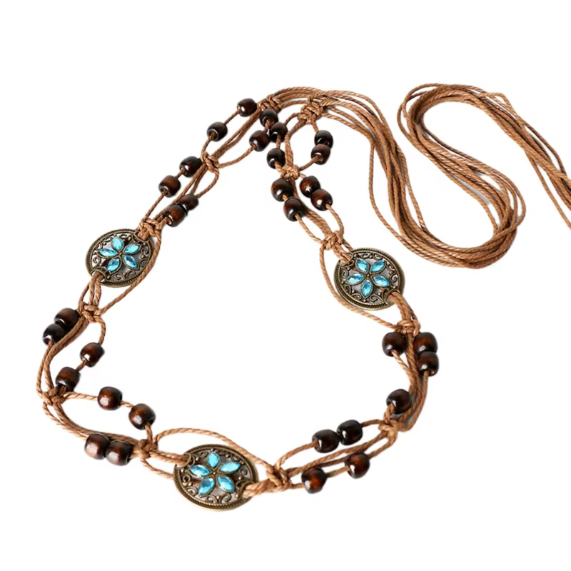 JOBoho-Ceinture tressée à pampilles tissées pour femmes, ceinture à nœud décoré, ceinture à la taill