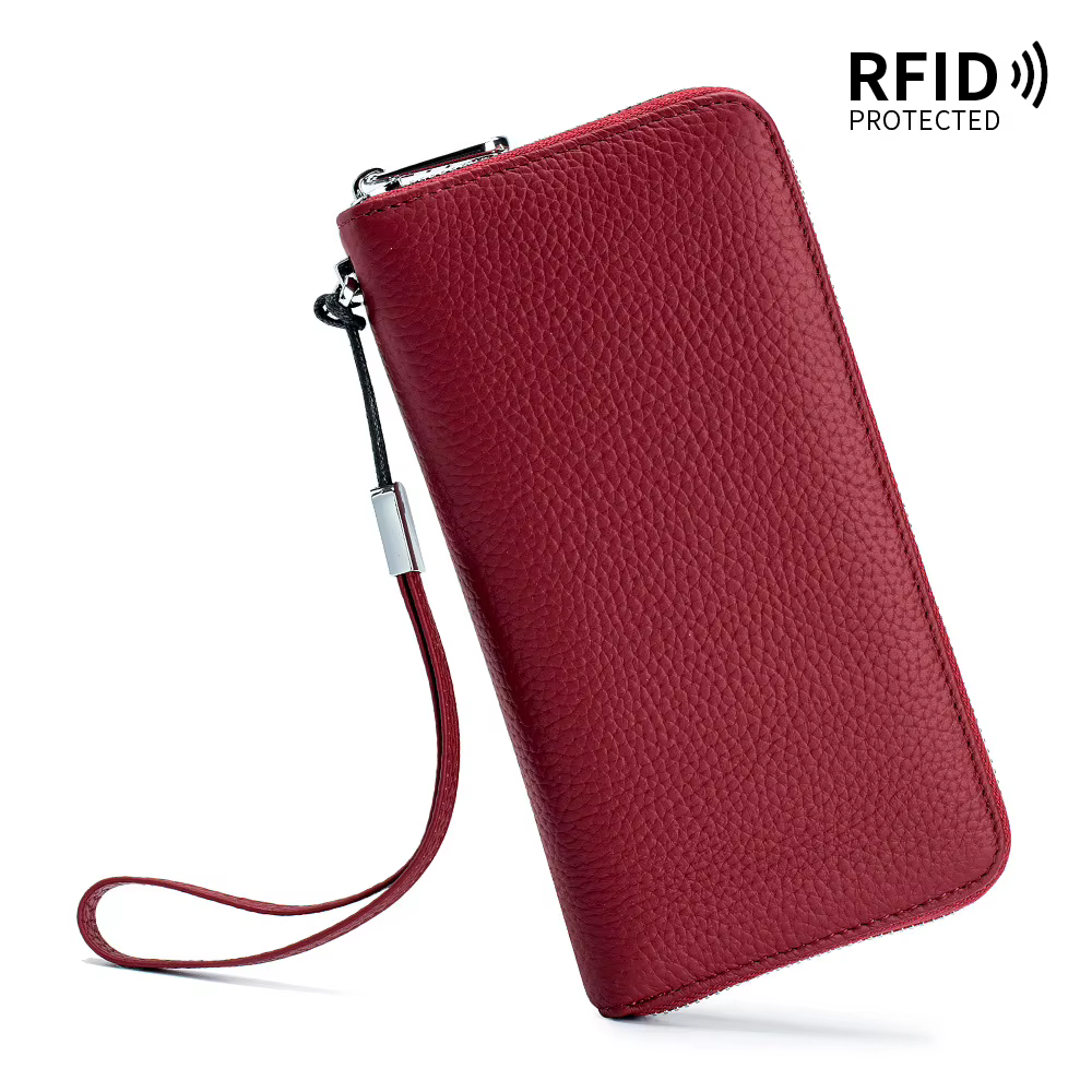 Portefeuille en cuir véritable pour femmes, fonction RFID, Design de luxe, sacs à main à longue ferm