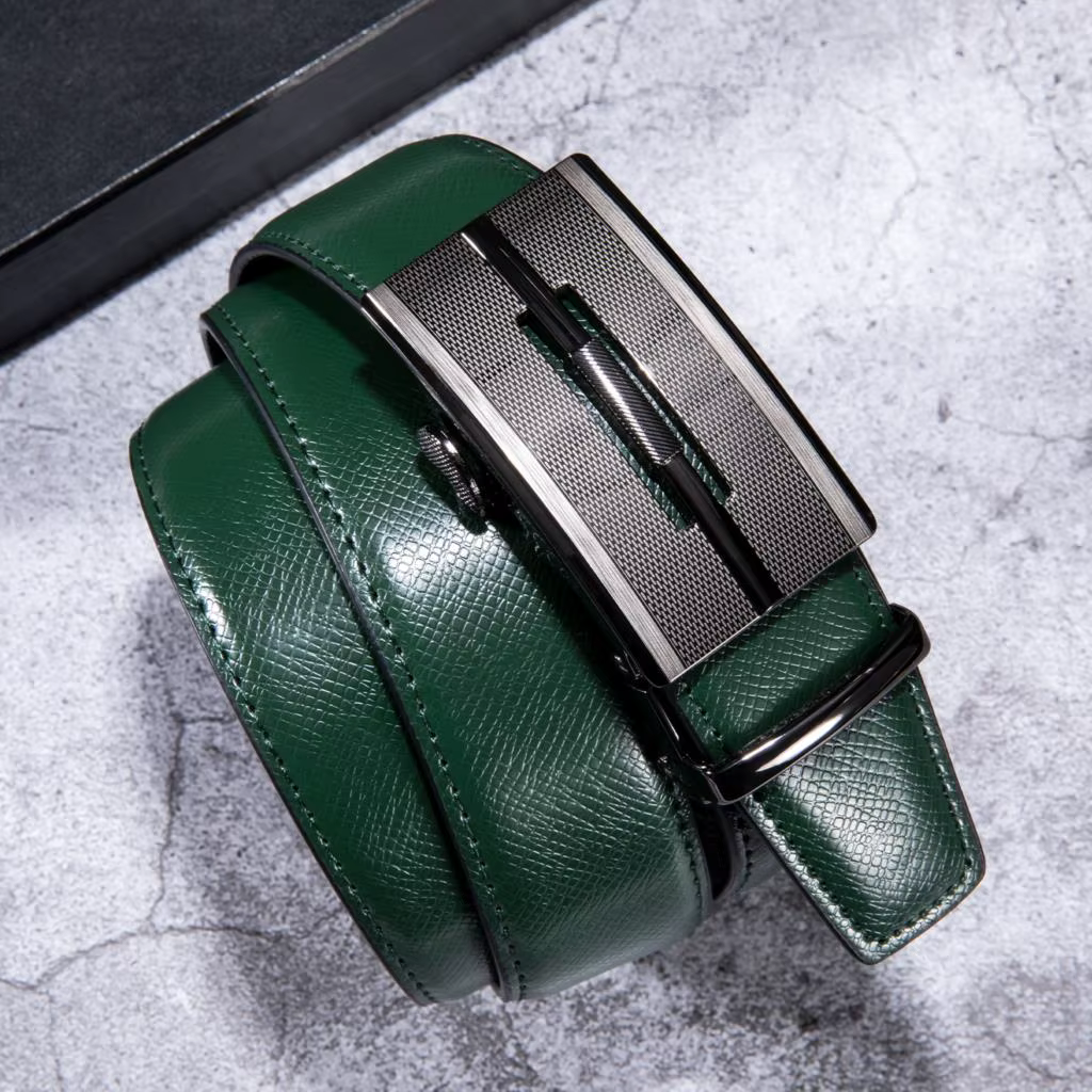 Hi-Tie – ceinture en cuir véritable pour homme, Vintage, argent, à boucles automatiques, de luxe, ve