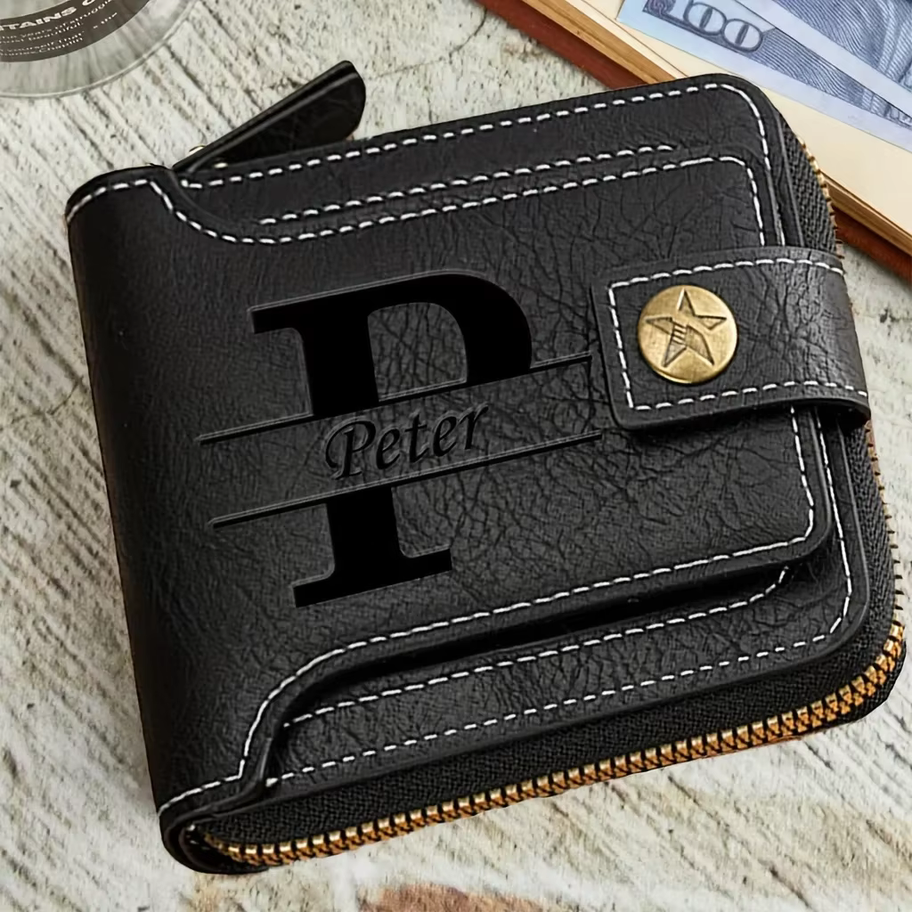 Portefeuille en cuir PU avec nom personnalisé personnalisable pour hommes – Cadeau idéal pour les ga