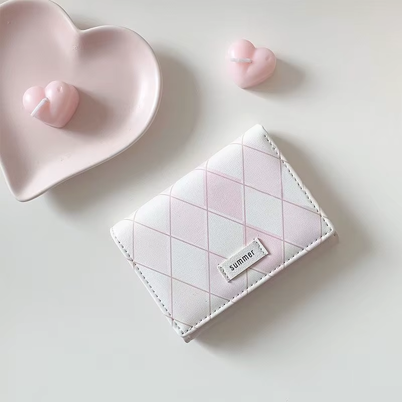 Portefeuille court en cuir PU à motif Argyle, minimaliste, Style doux, avec fentes multi-cartes