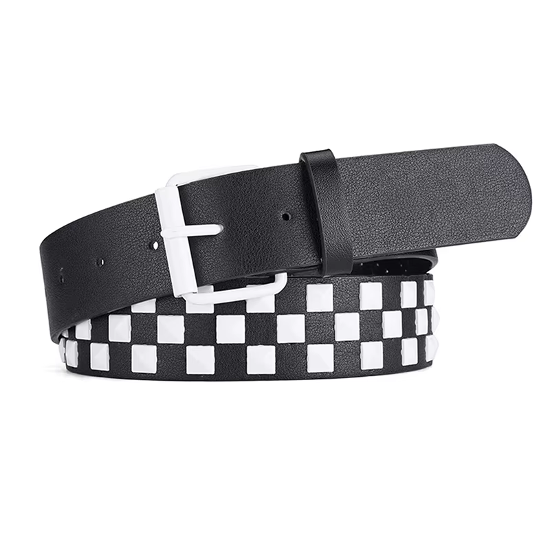 Ceinture punk unisexe en cuir PU 107CM avec rivets : style à carreaux droit de la scène hip-hop