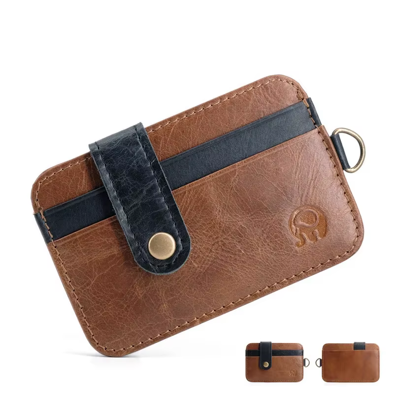 Porte-cartes en cuir véritable pour hommes, porte-cartes de crédit, mini portefeuille mince, porte-c