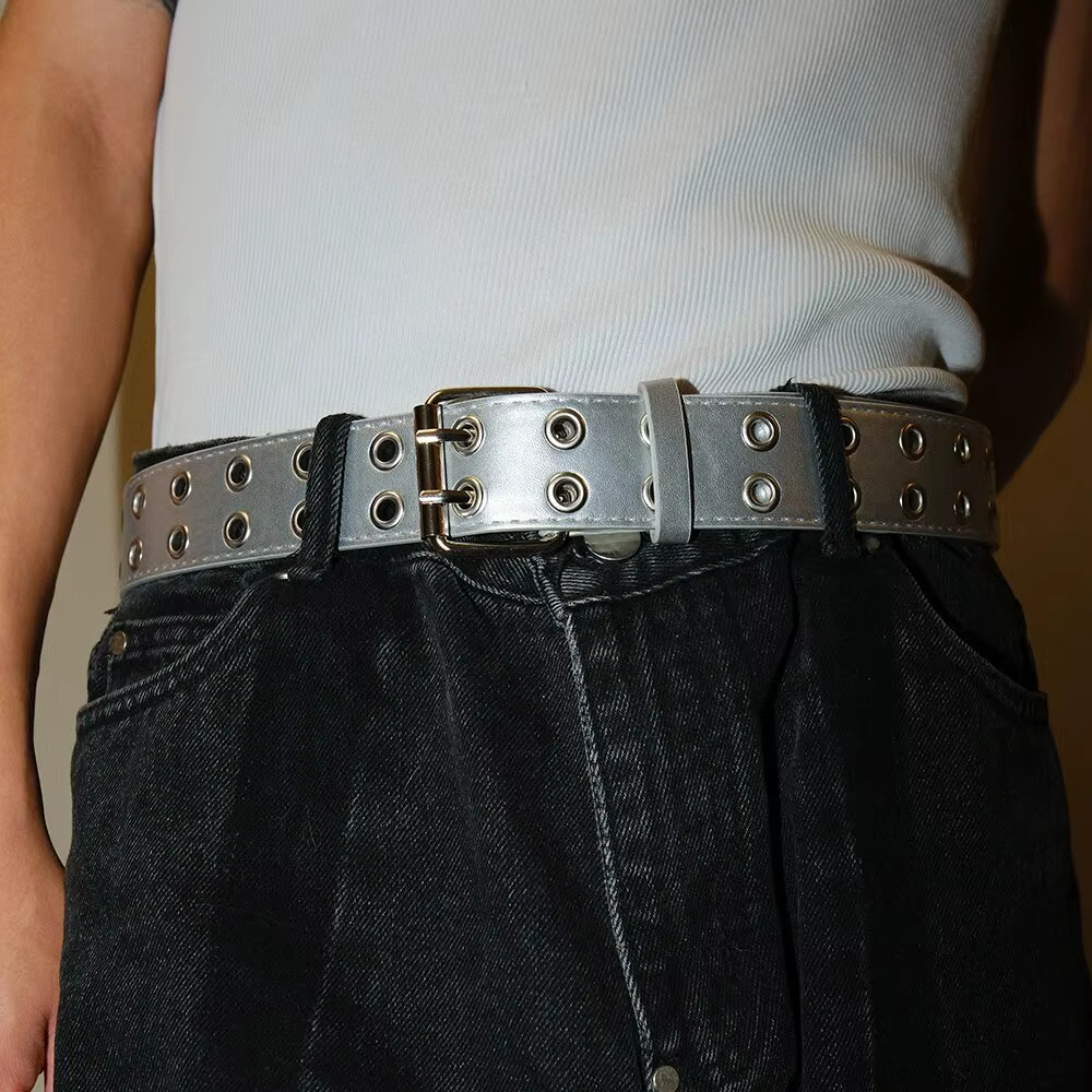 Ceinture simple à double trou pour hommes et femmes, punk, hip hop, rock, sous-culture Y2K, tendance