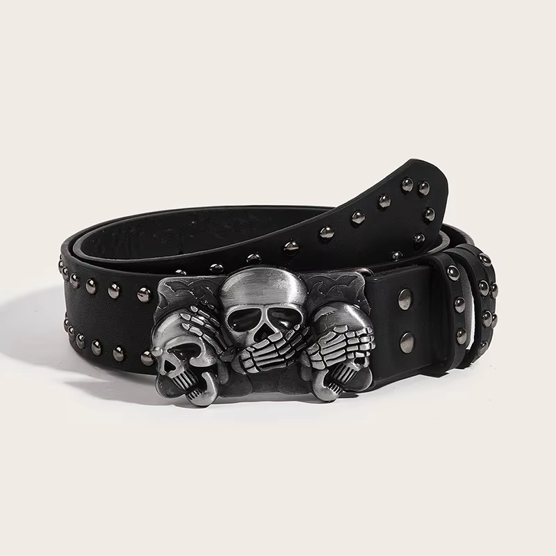 Halloween squelette main ceinture crâne décontracté gothique hommes ceinture Vintage Snap boucle per
